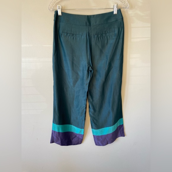 ⭐️ Ann Taylor Loft Wide Leg Cropped Silky Teal Color Block Pants size 00 Petite - Picture 3 of 7